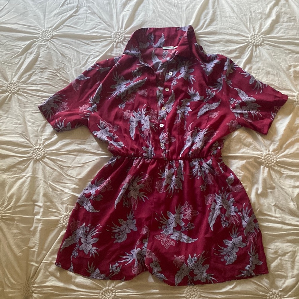 Red floral romper.